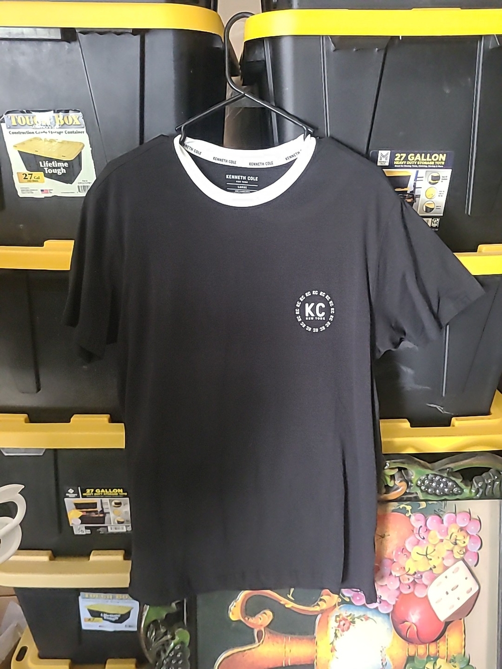Kenneth Cole Black Short-Sleeve Tee with White Crew Trim Large